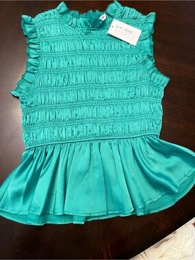 Smocked Peplum Sleeveless Blouse - Teal